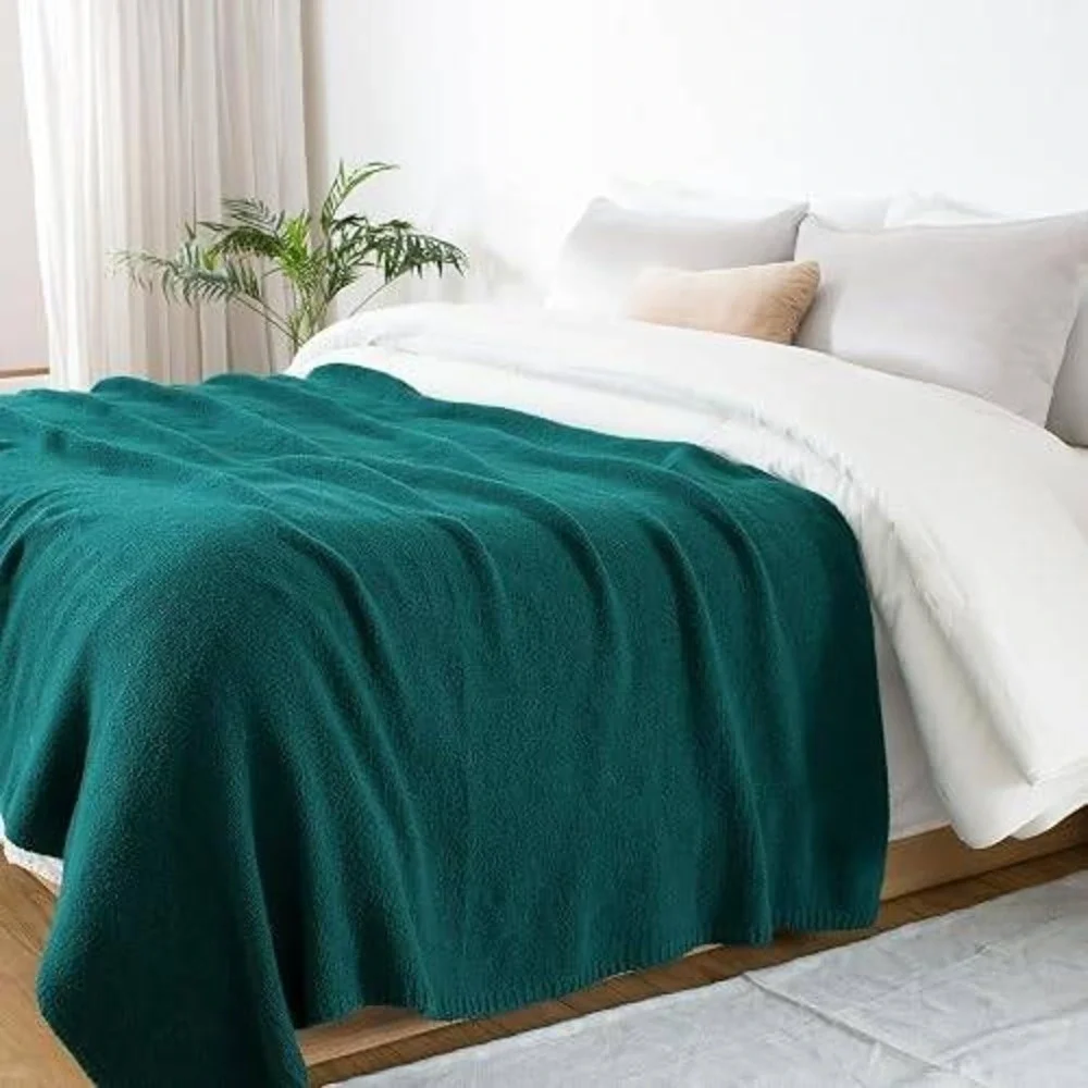 Carriediosa Wool Blend Knit Throw Blanket 50% Recycled Poly 60x80-Dark Teal/New